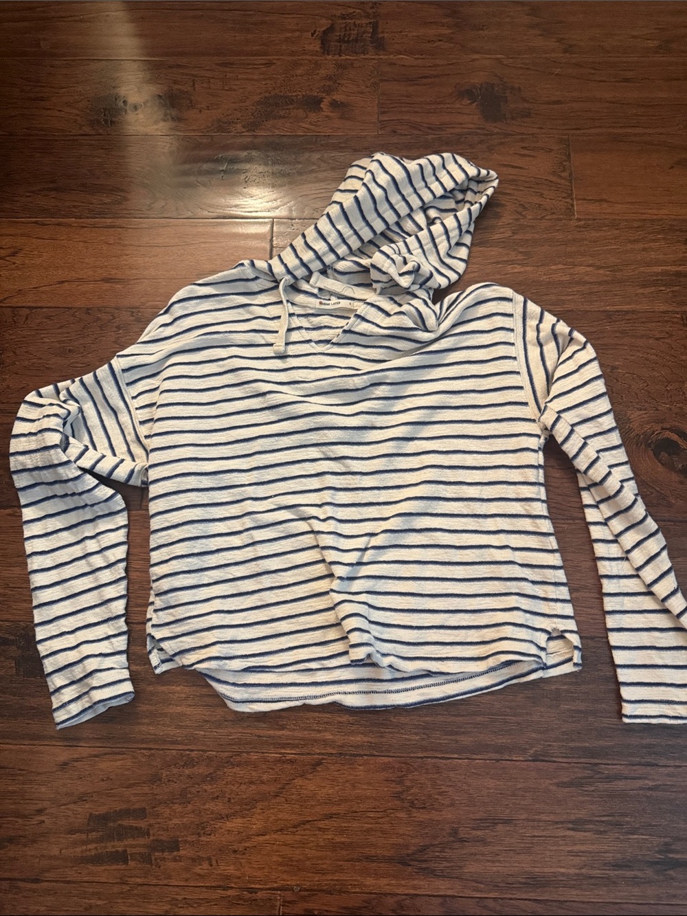 Marine Layer Striped Hooded Pullover - White & Blue